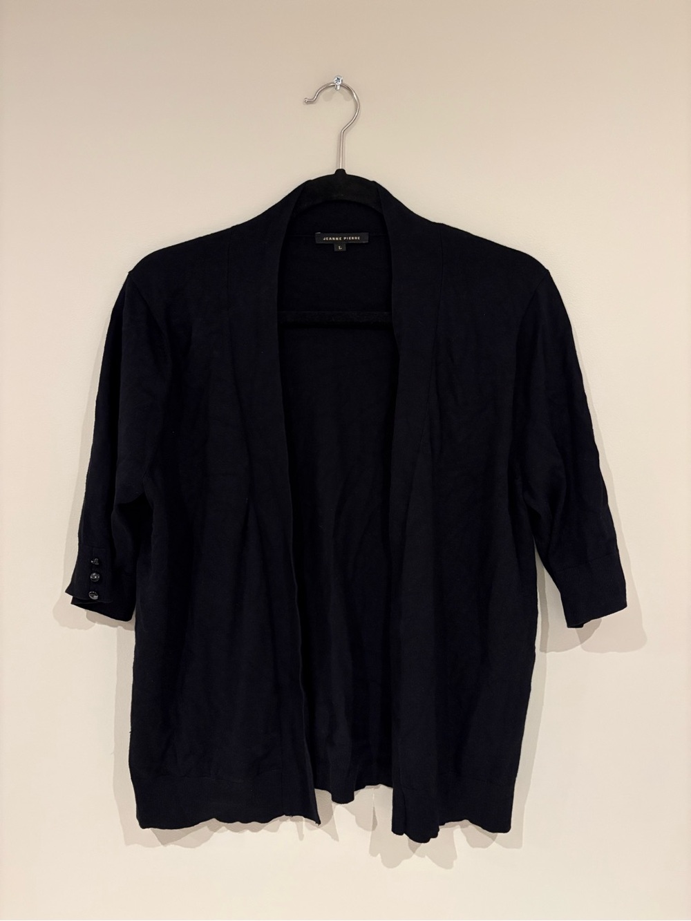 JEANNE PIERRE Black Open-Front Cardigan